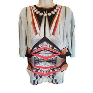 Clover canyon XS chiffon window pane career casual artsy geometric blouse top